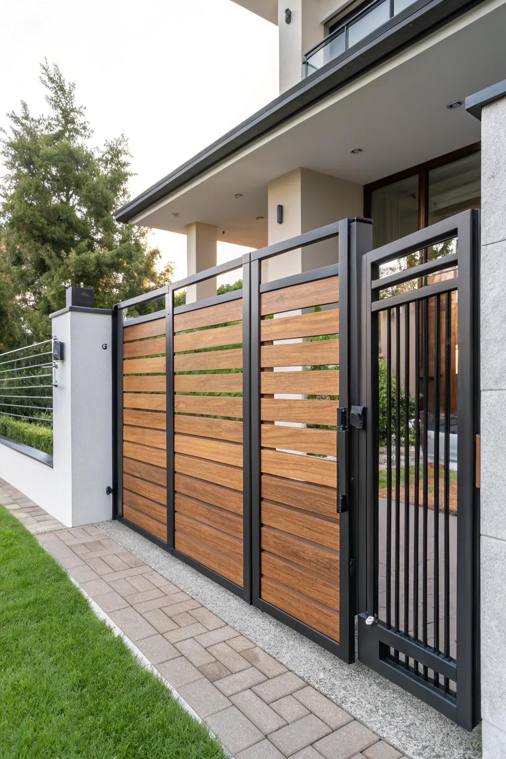 Wood and metal combination main gate