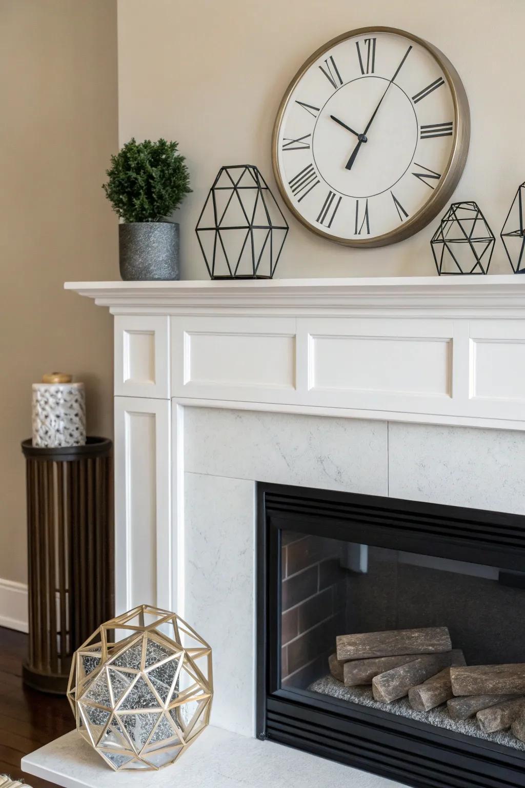 A minimalist style with a streamlined clock and geometric features.