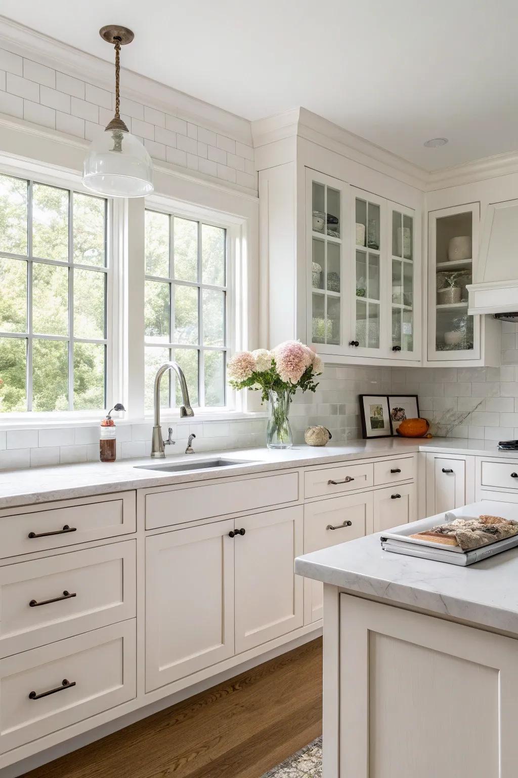 A kitchen emphasizing the clarity of shaker-inspired maple cabinets.