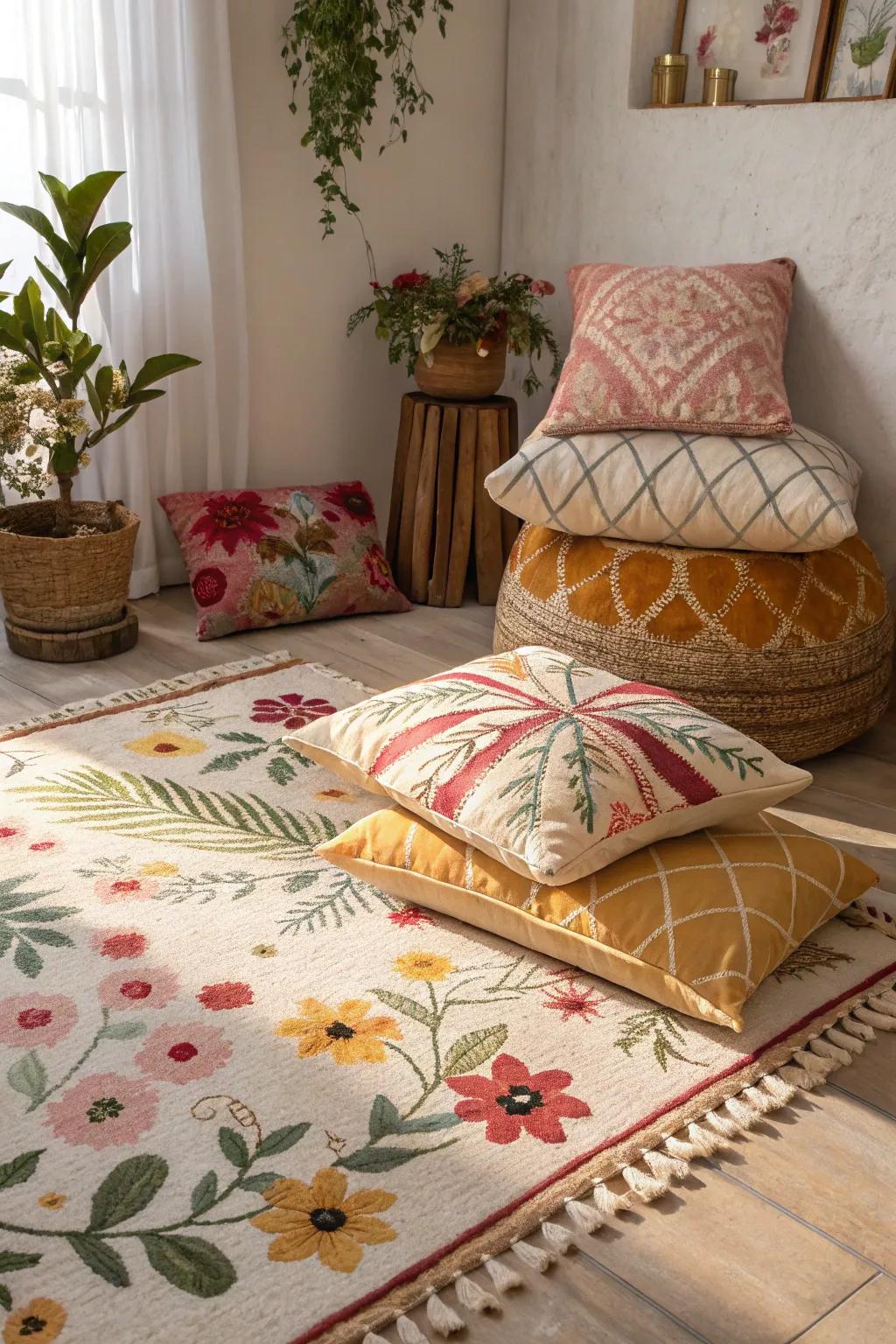 A beautiful blend of textures and patterns creates a comfortable atmosphere.
