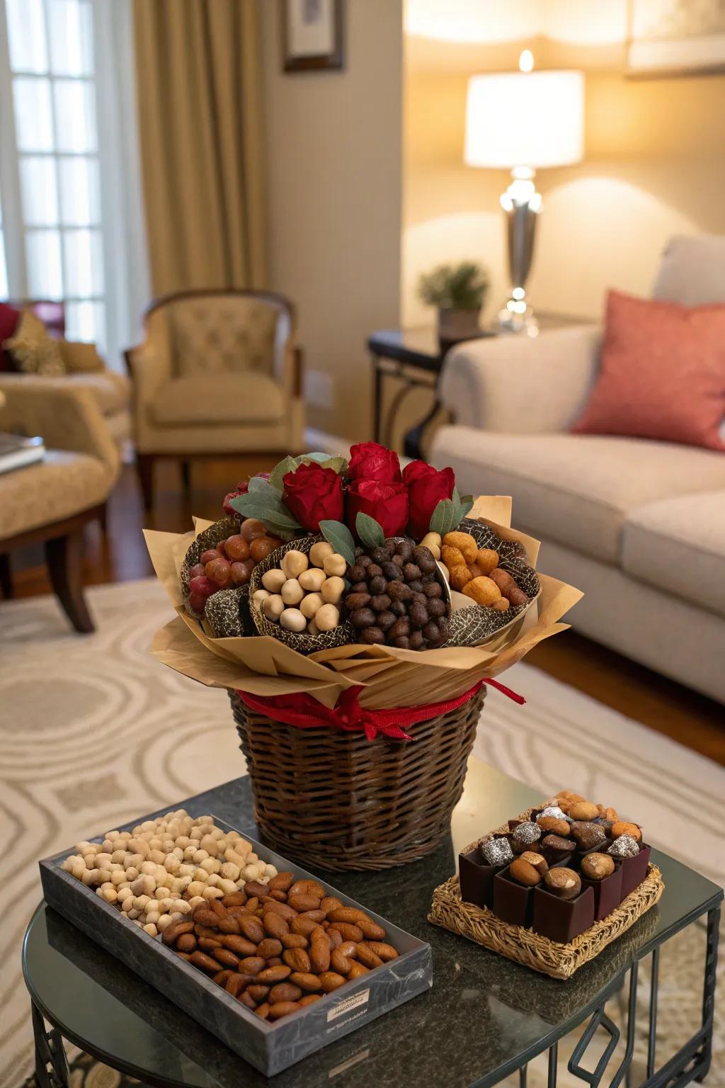Gourmet snack bouquet, a delectable treat for any occasion.