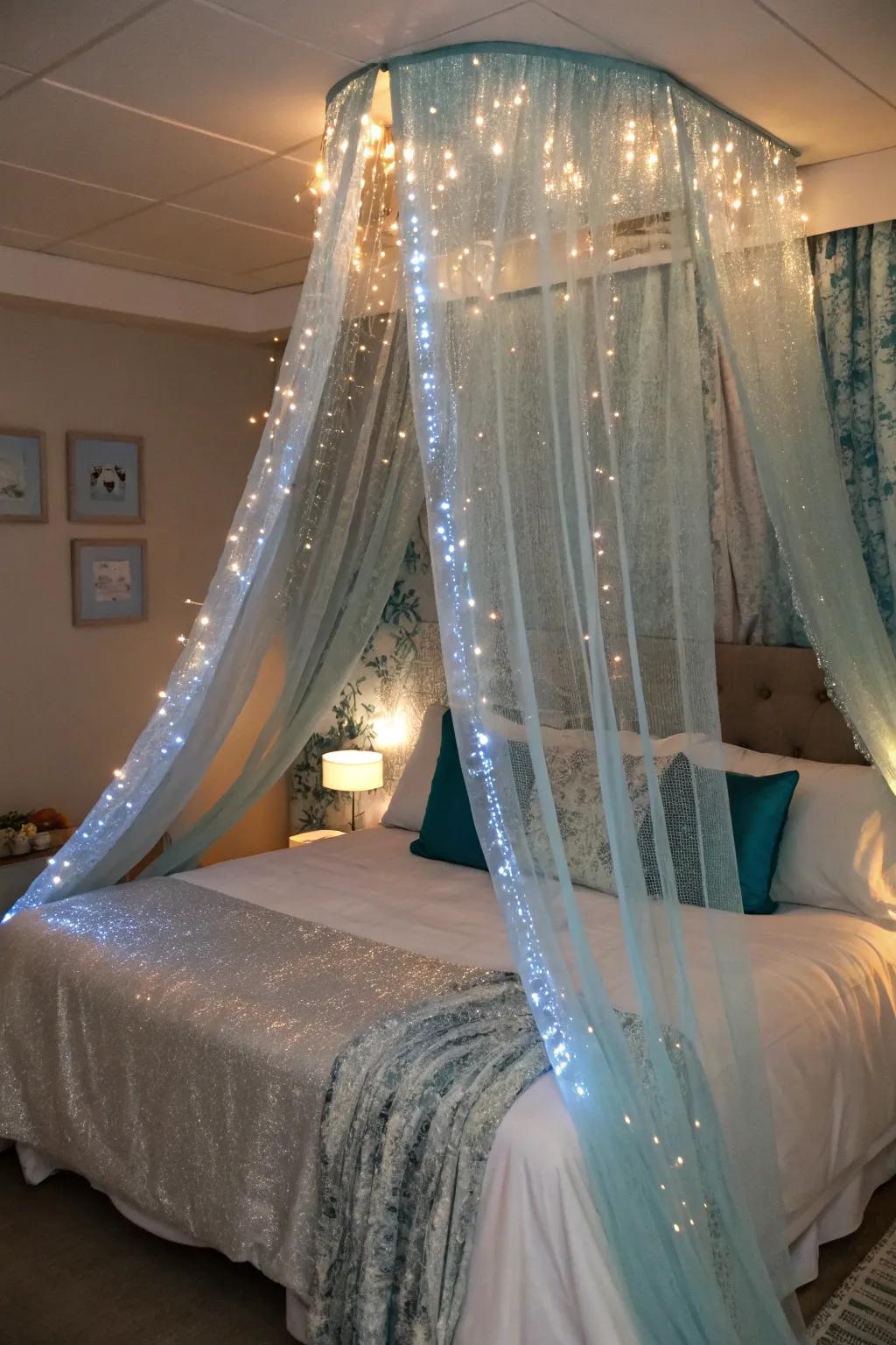 A canopy that gives the appearance of sleeping beneath the sea.