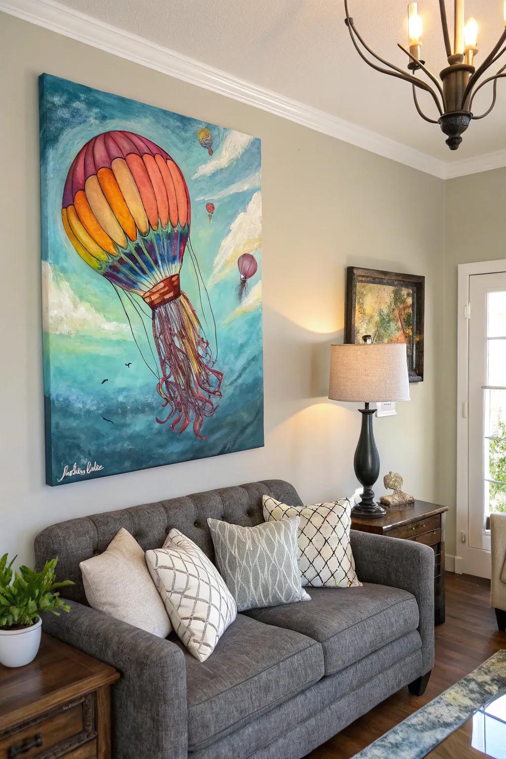 An air balloon drifts into a jellyfish, filling your home with whimsy.