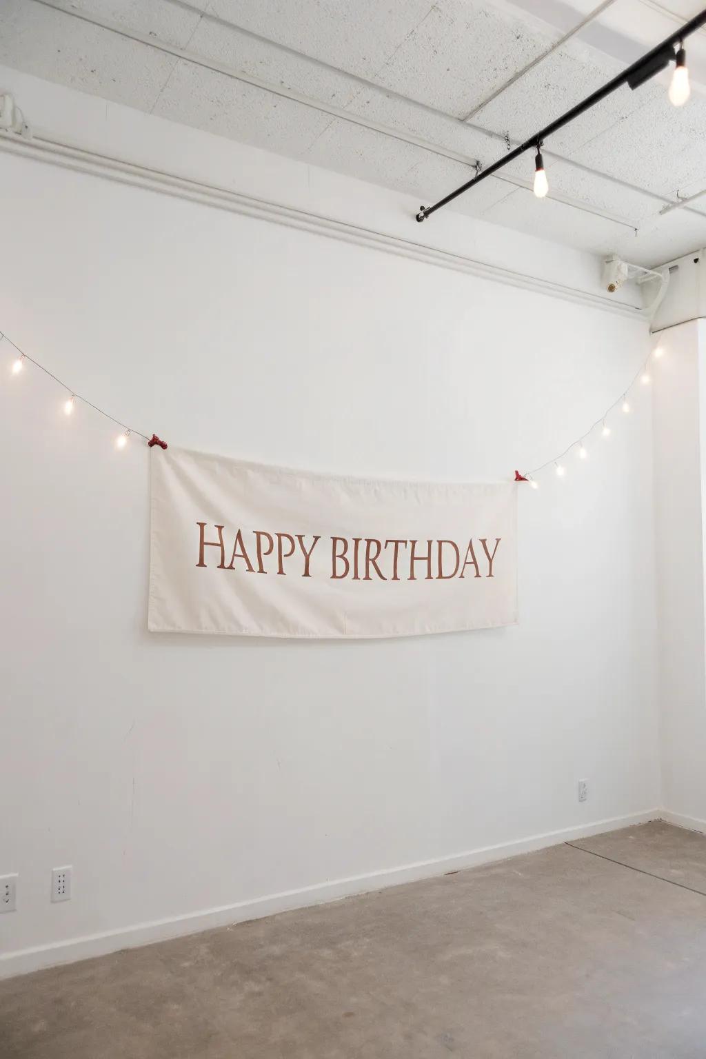 A minimalist banner can discreetly elevate the celebratory mood.