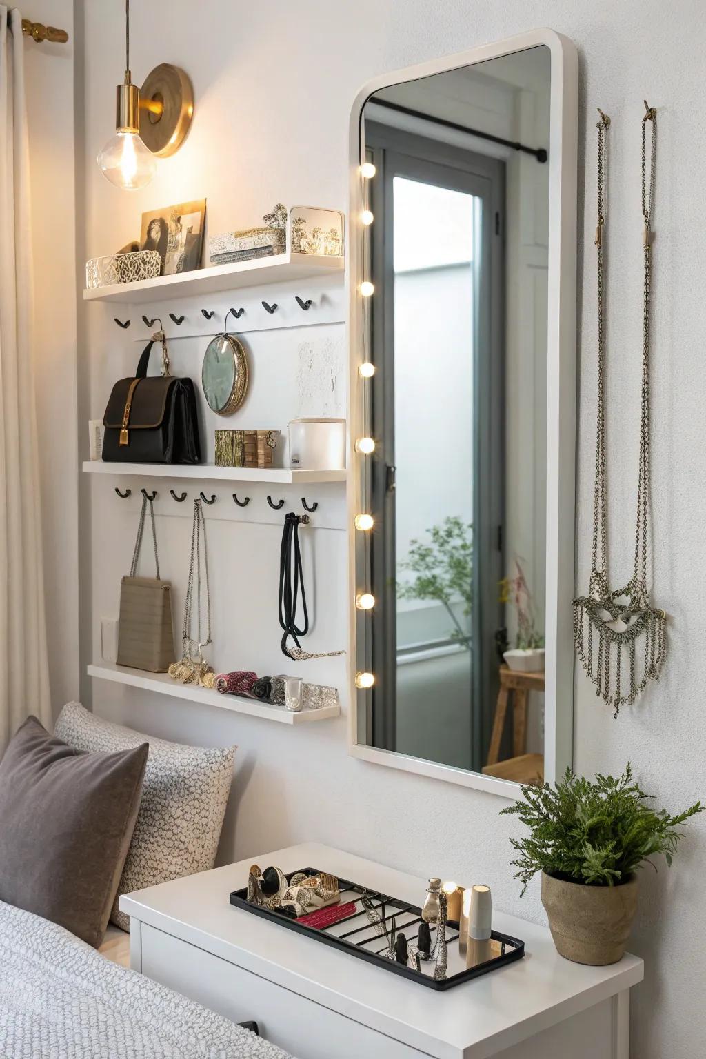 Mirrors with built-in storage blend style with functionality.