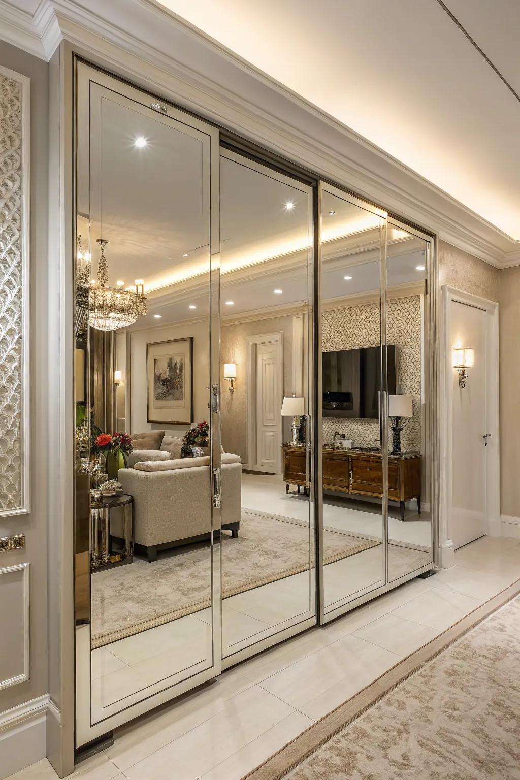 Realize a modern aesthetic with frameless mirrored doors.