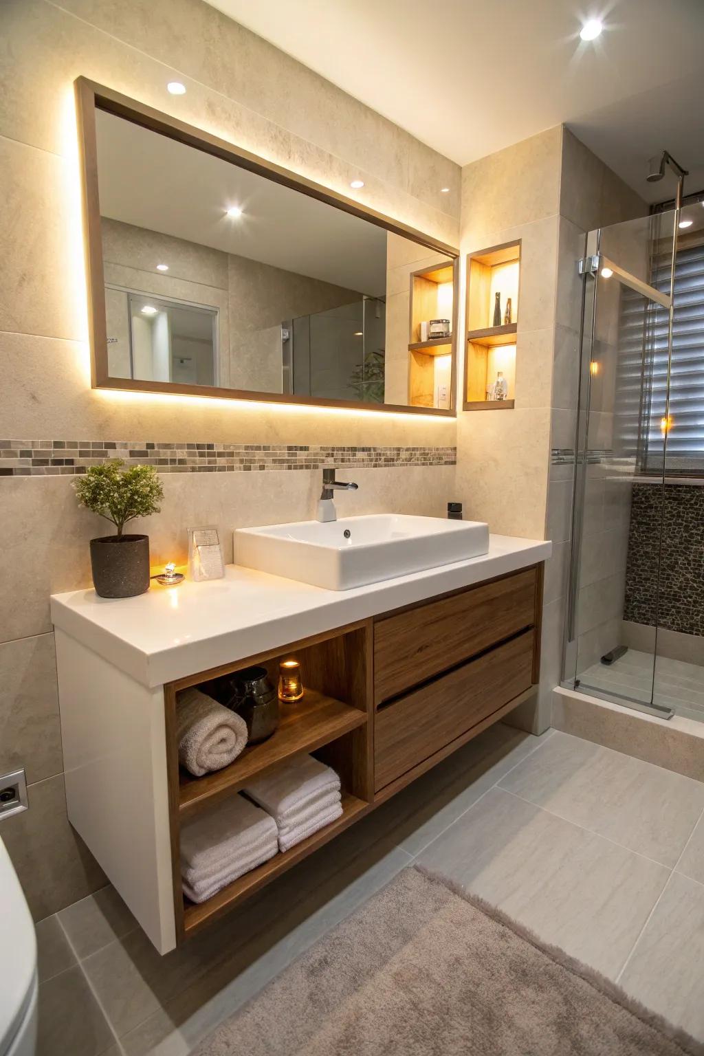 Suspended vanities merge panache with usability.