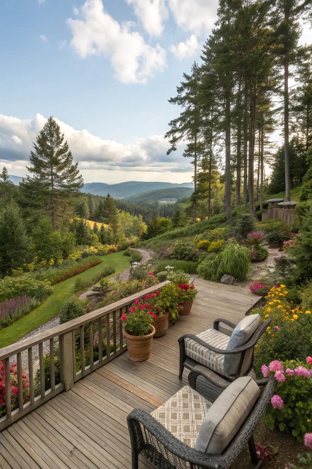 A deck layout that blends effortlessly with its natural environment.