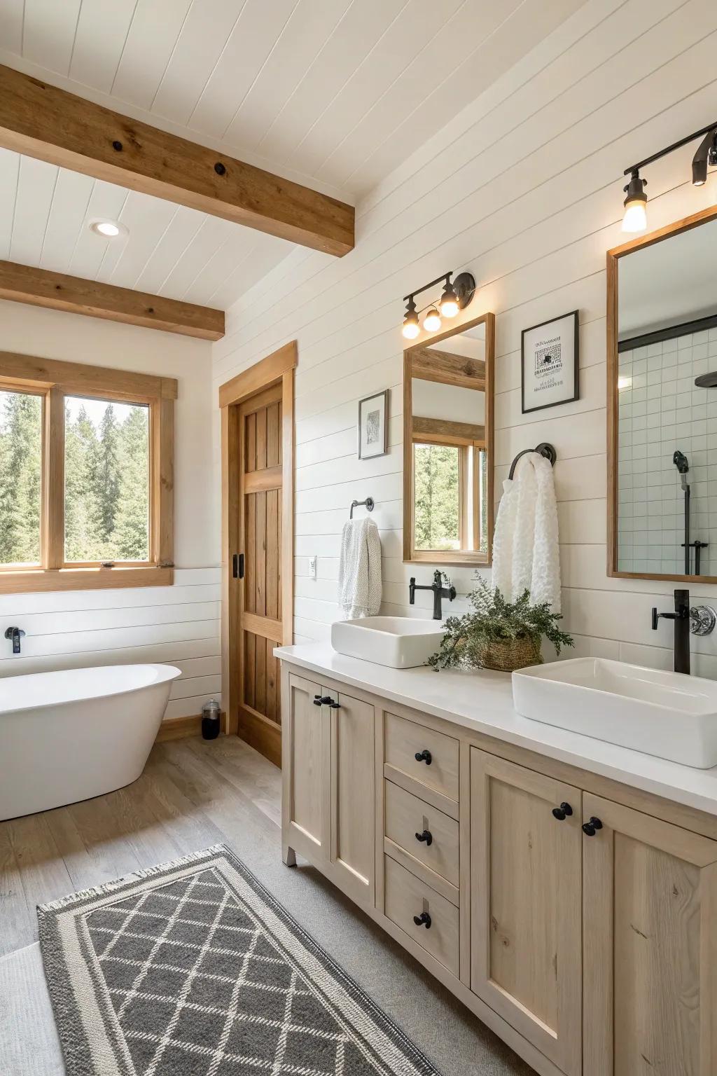 Crisp lines and minimalist installations characterize this bathroom's elegance.