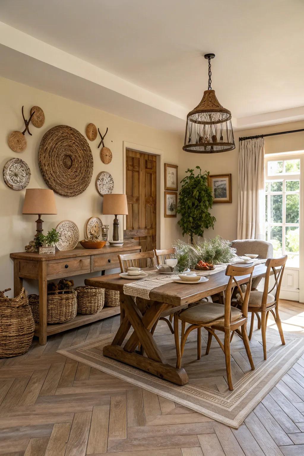 A calming color scheme enhances the modern country appeal.