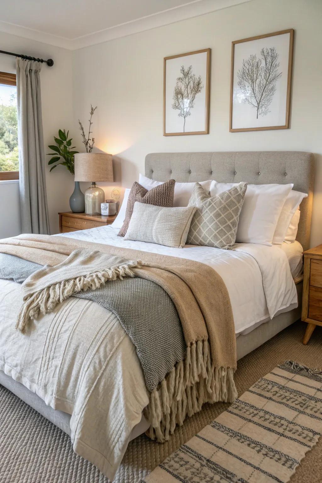Soft textiles bring warmth and comfort to this modern country guest bedroom.