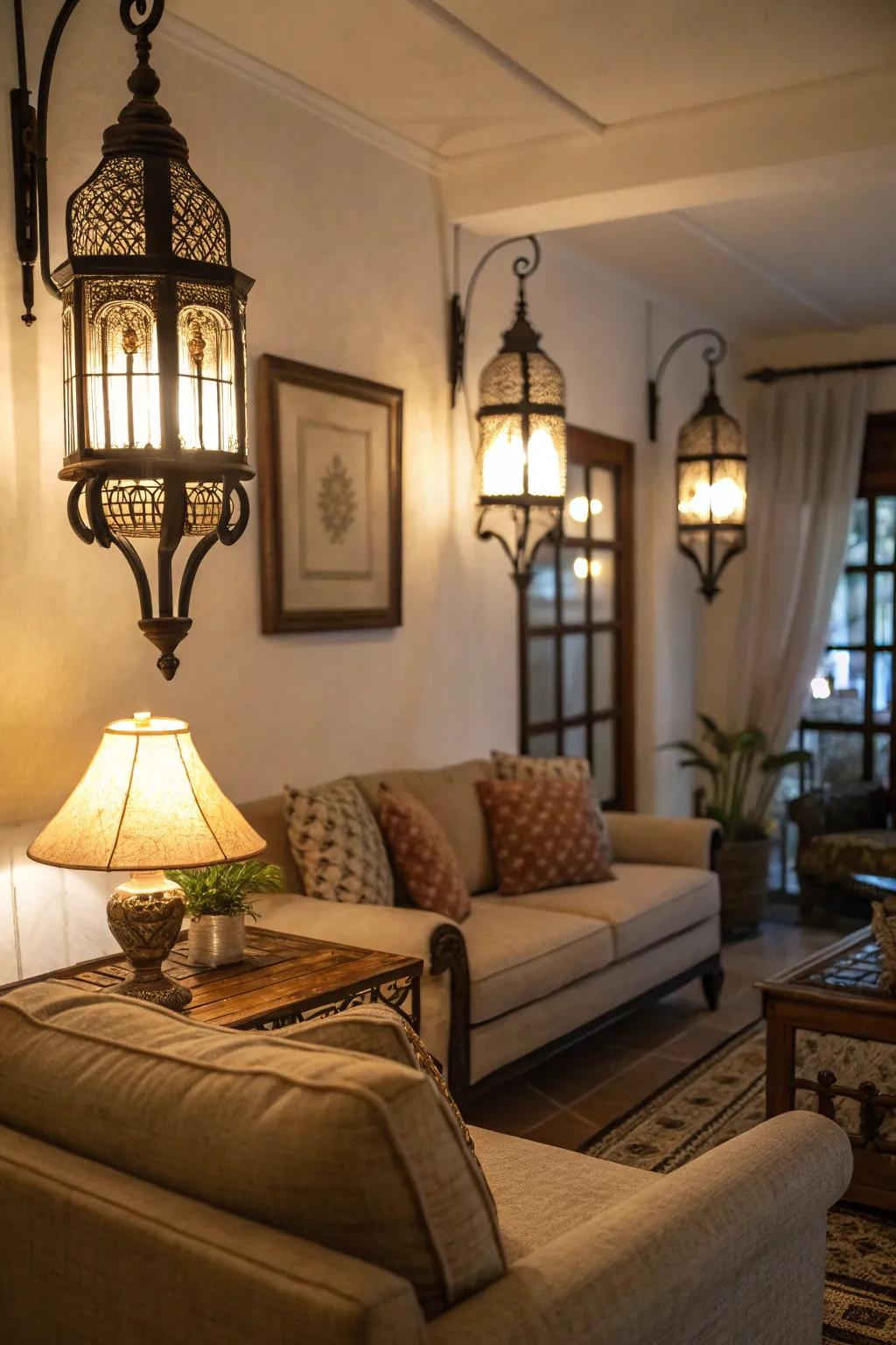 Lantern-style fixtures bring the charm of outdoors inside.