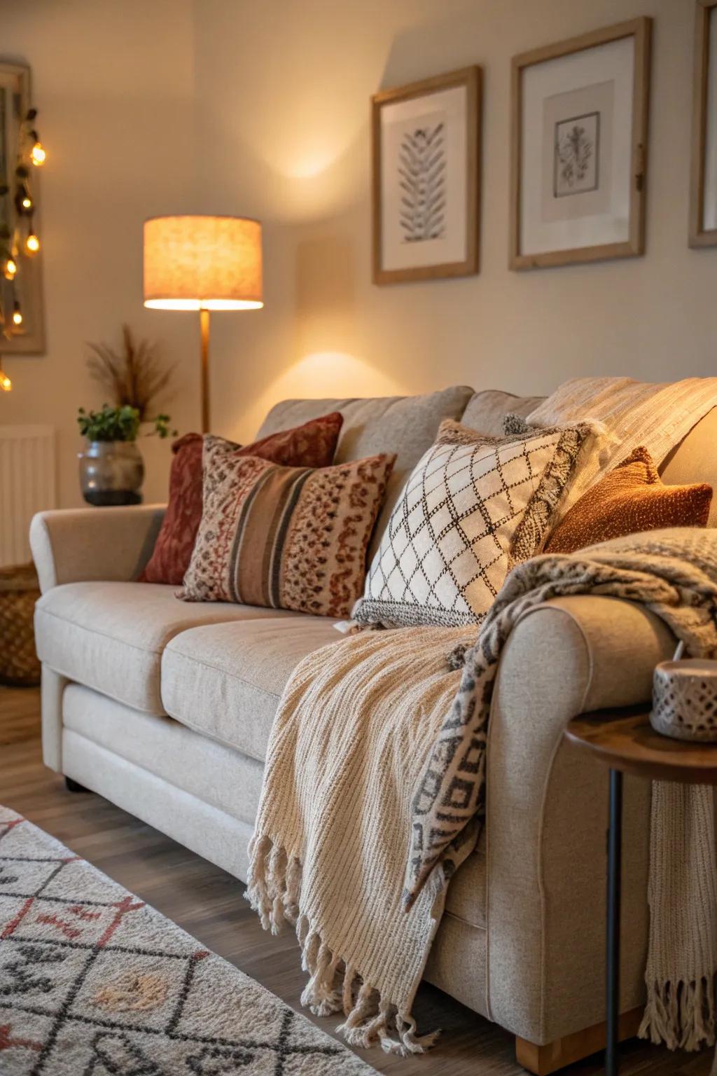 Plush seating beckons you to relax, enhancing the cozy vibe.