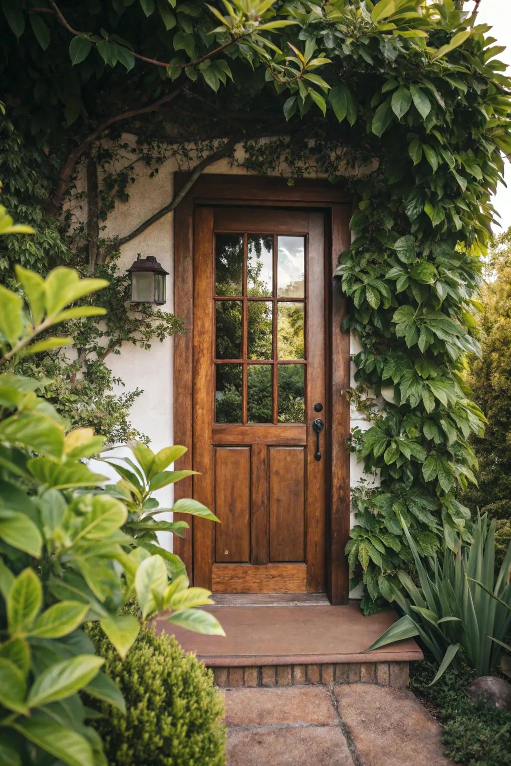 Natural wood finishes create a warm and inviting entrance.