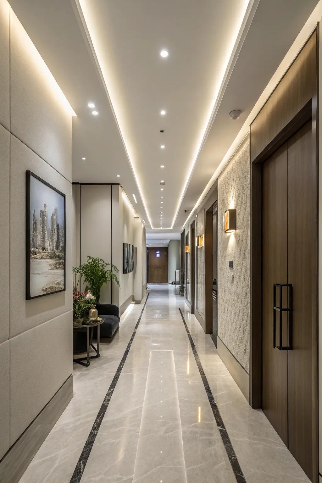 Recessed lighting keeps your hallway design clean and streamlined.