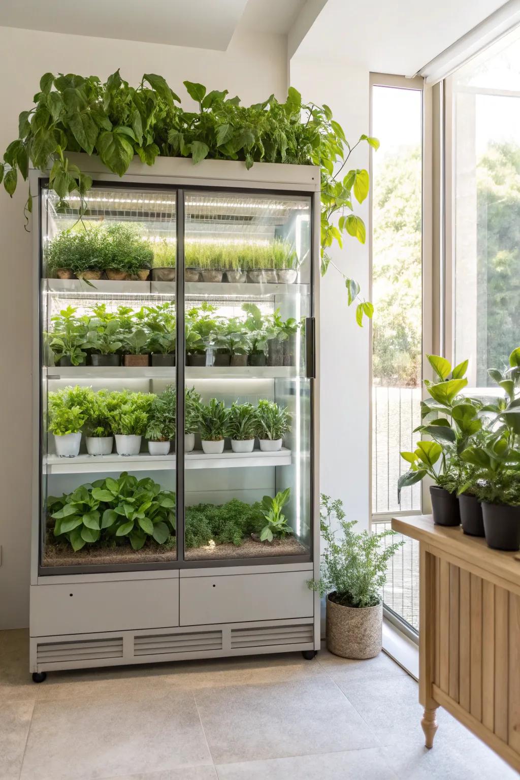 Greenery infuses a touch of nature and vibrancy to the hutch layout.
