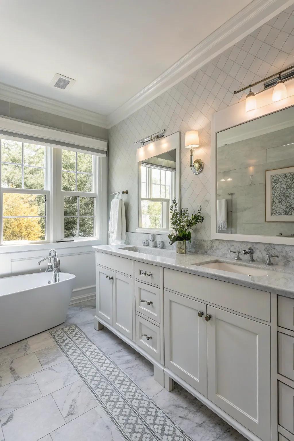 Neutral colors create a calming atmosphere in this modern bathroom.