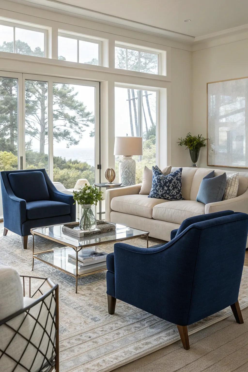 Deep sea accent chairs bring a vibrant flair to your design.