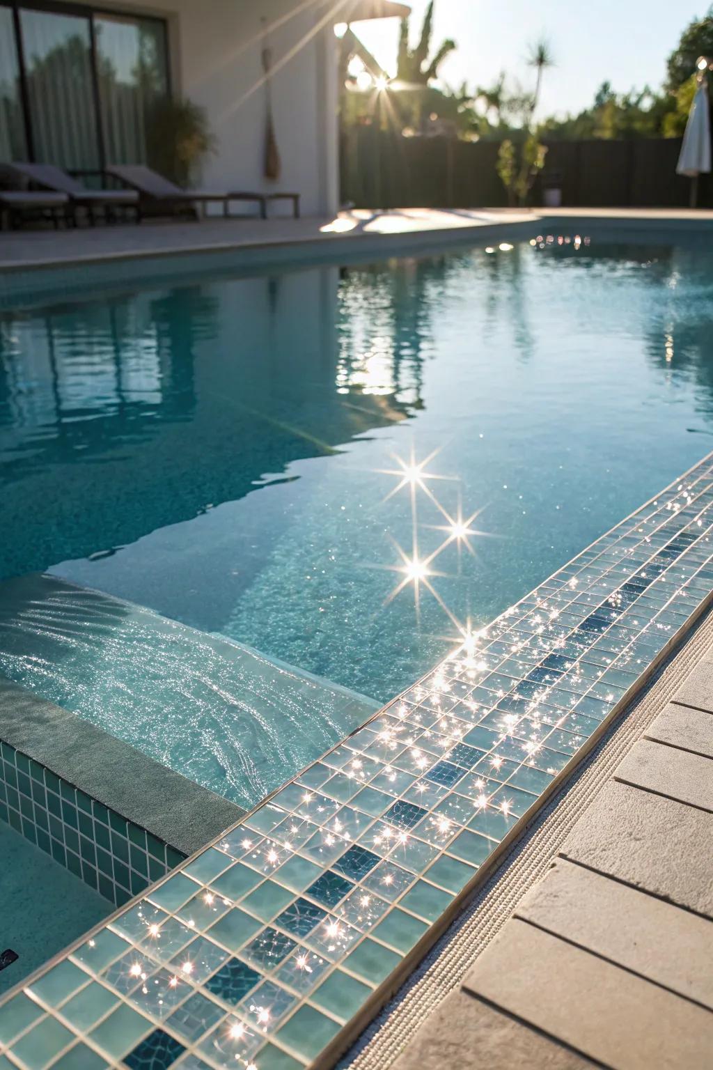 Glass accents offer a sparkling, reflective surface.