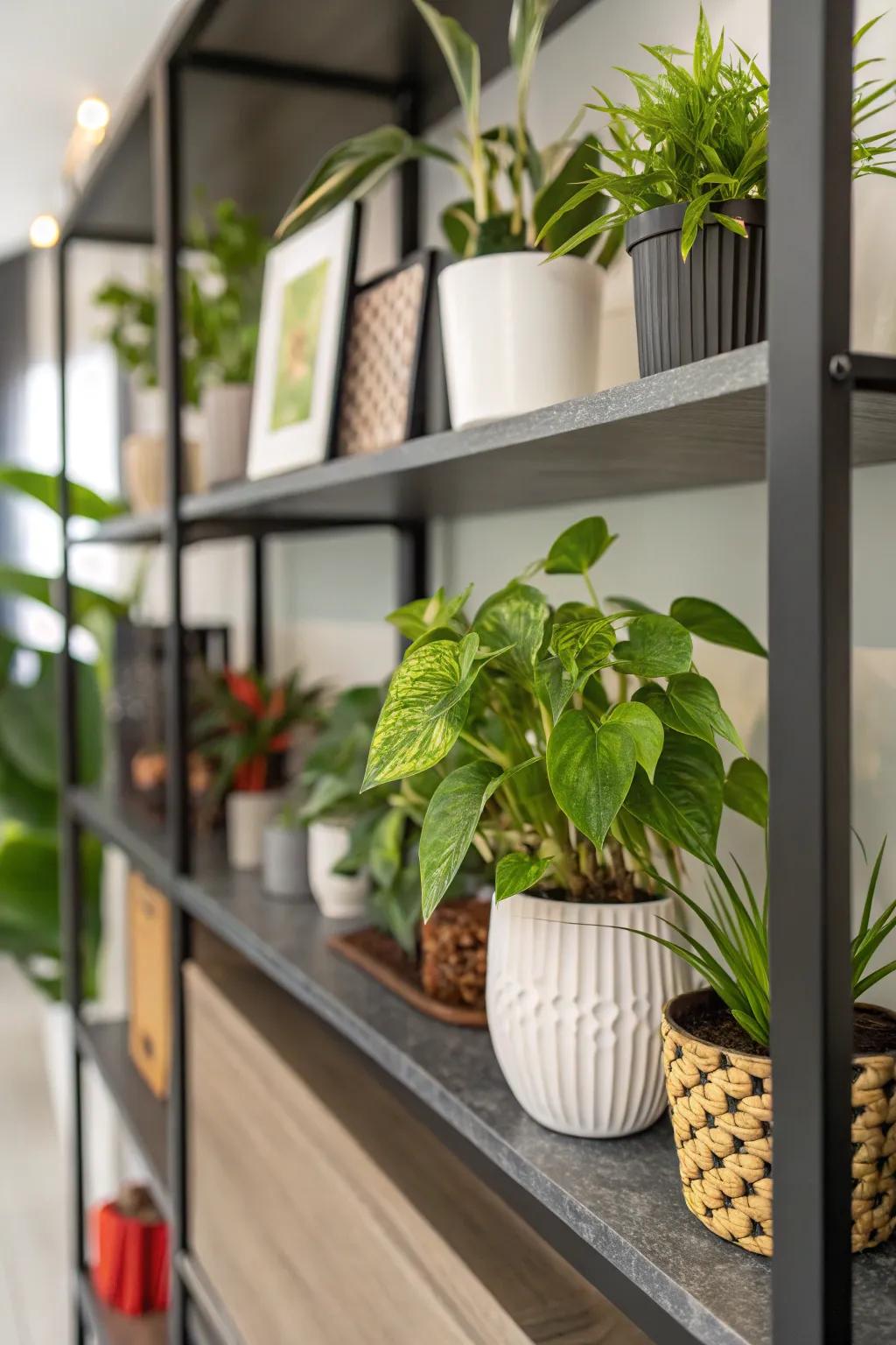 Breathe life into your shelves with lively greenery.