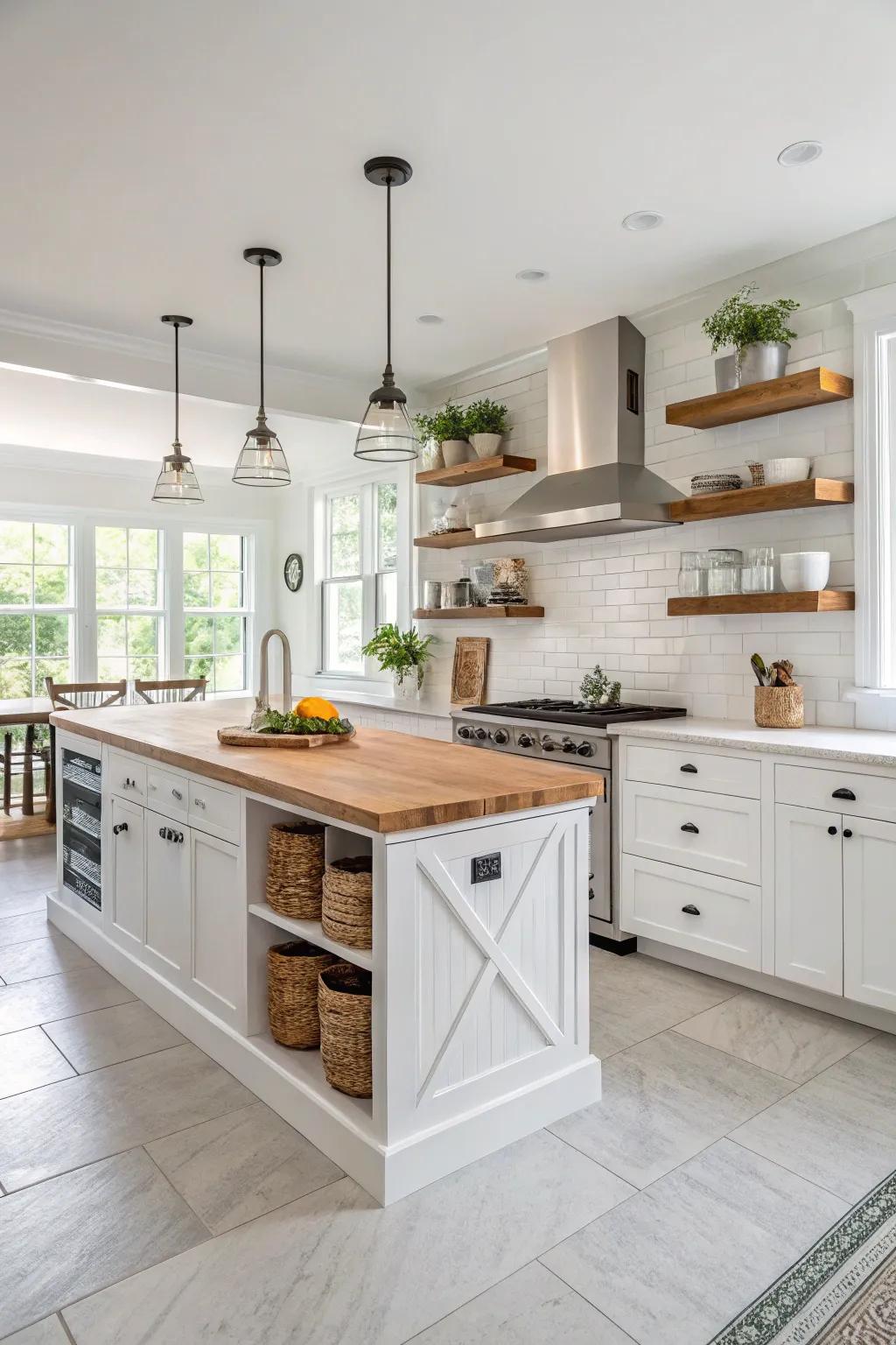 Natural lumber contributes a cozy feel to a polished kitchen.