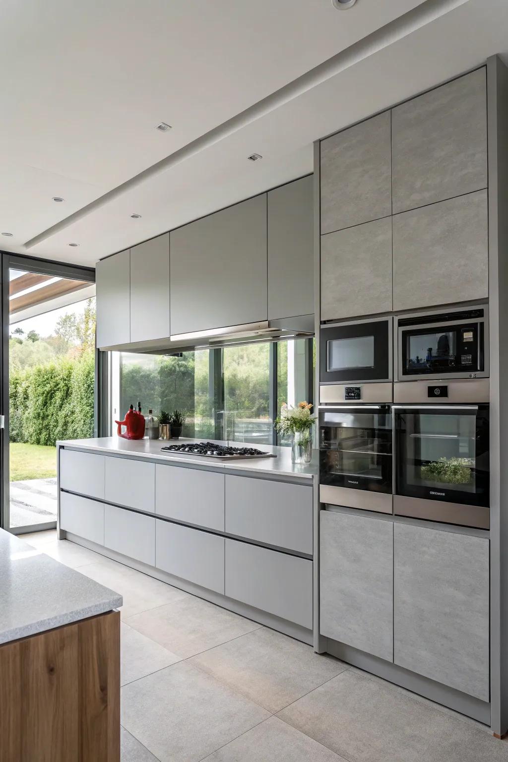 Accomplish a polished, contemporary kitchen by smoothly incorporating appliances.