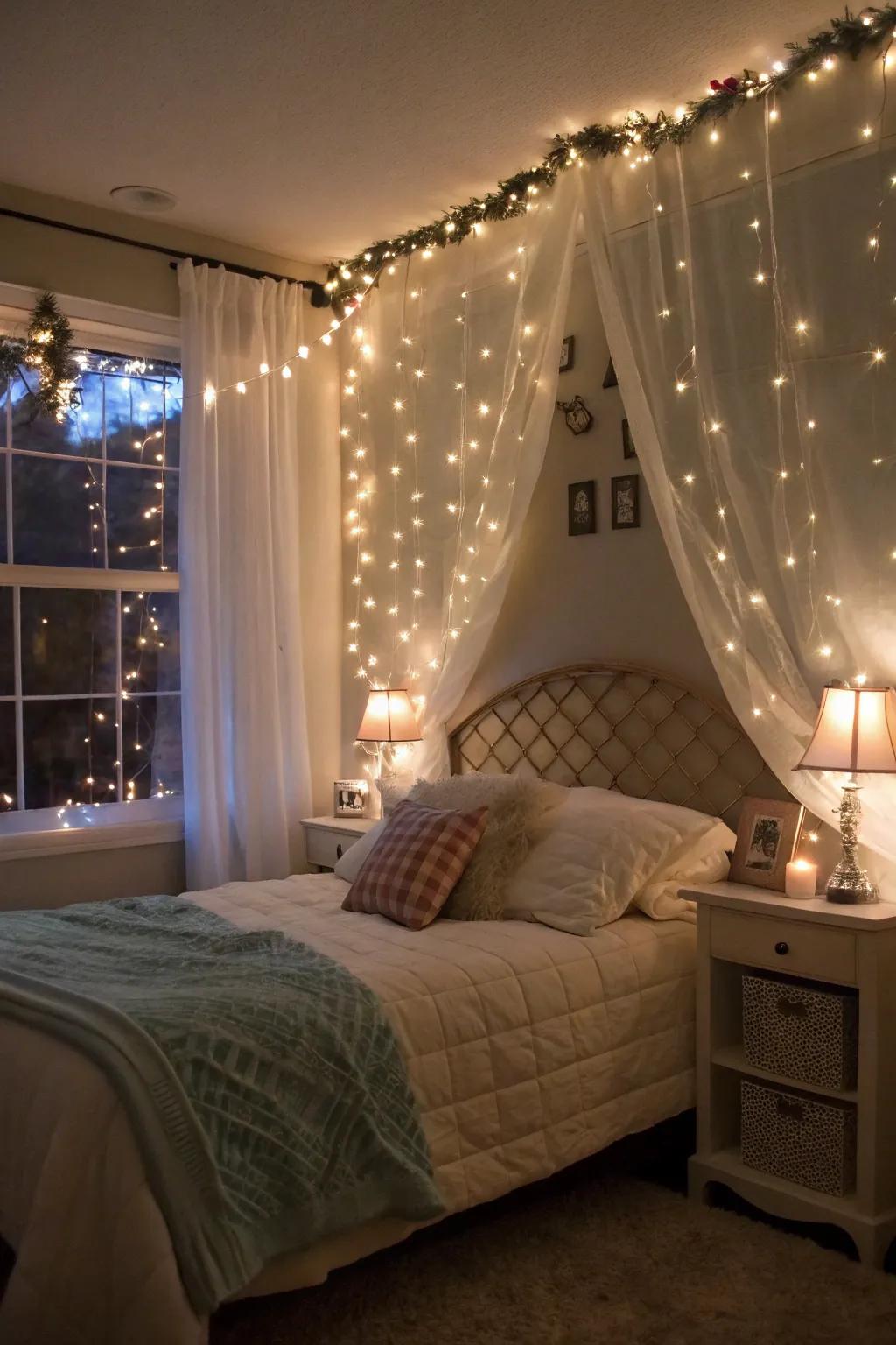 Whimsical fairy lights bring allure to your bedroom.