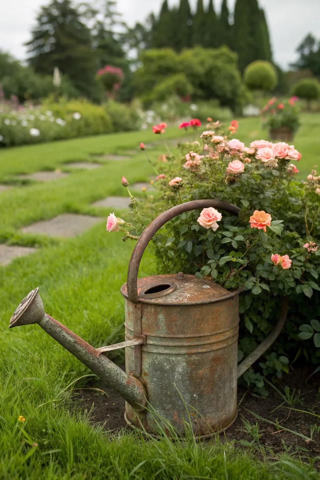 A vintage watering device repurposed as an inventive sun jewel container.