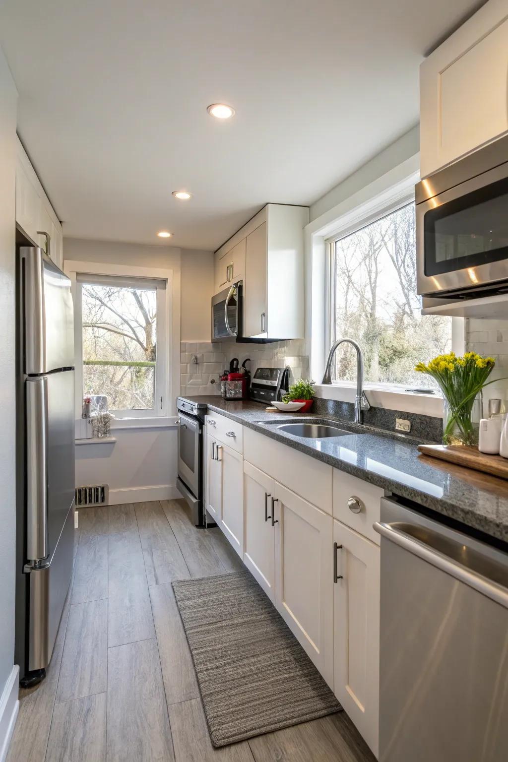 A mini-kitchen fully equipped for all cooking tasks.