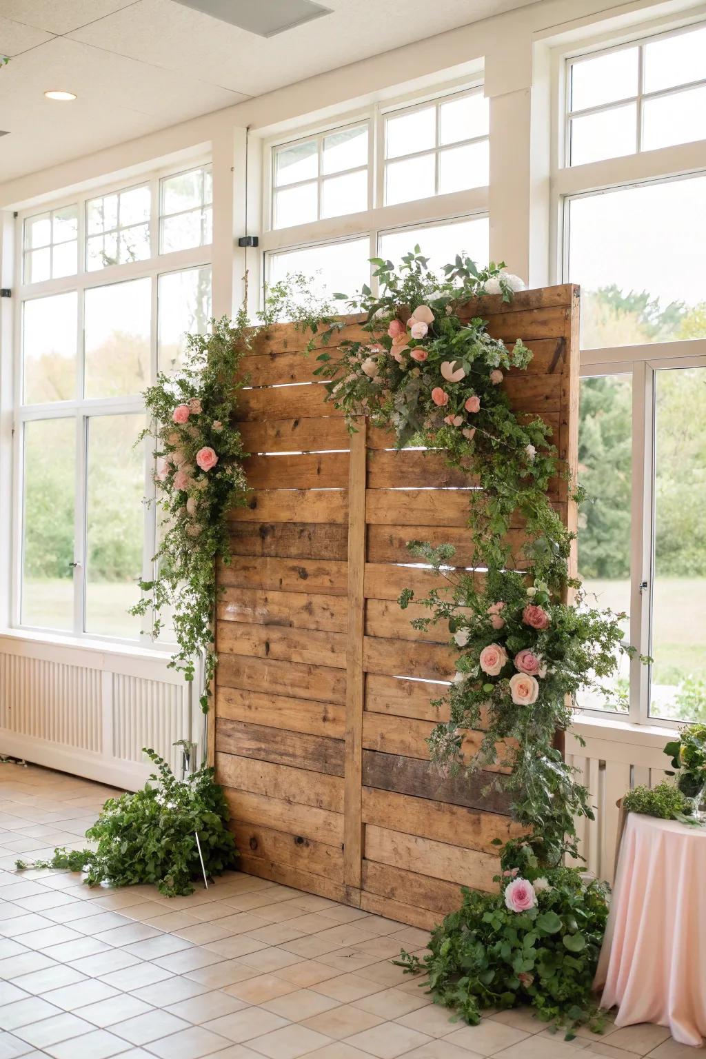 Bring the outdoors in with a rustic wooden backdrop.