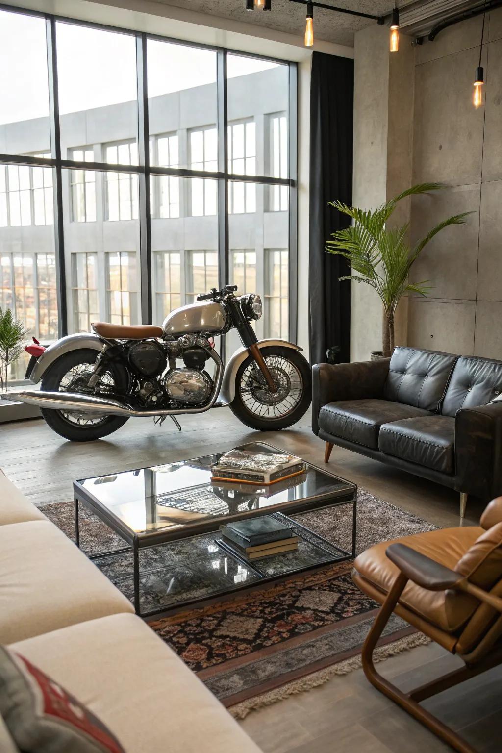 A bike as a bold living room centerpiece.