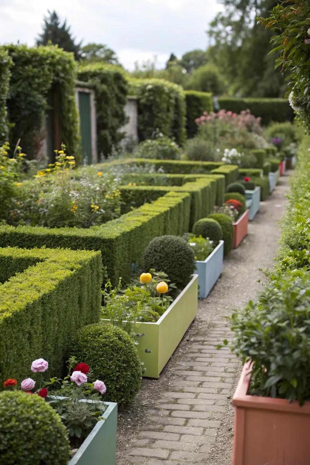 Separating fashions practical and appealing areas in a slim garden.
