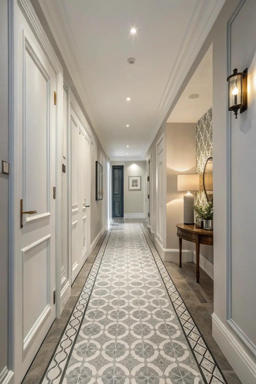 Single-color schemes can cause narrow hallways to appear more spacious and connected.