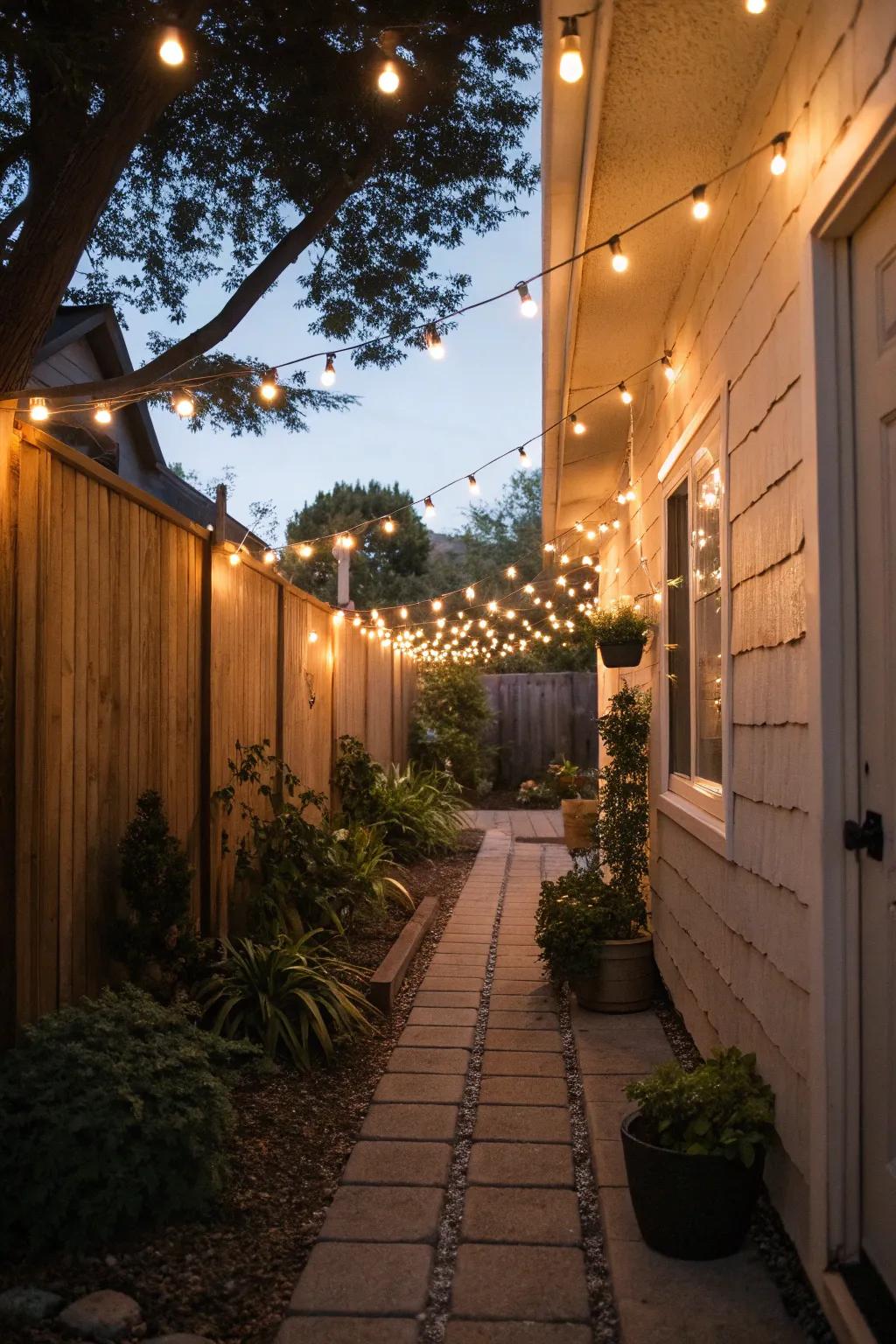 Illumination can conjure a magical ambiance in your side yard.
