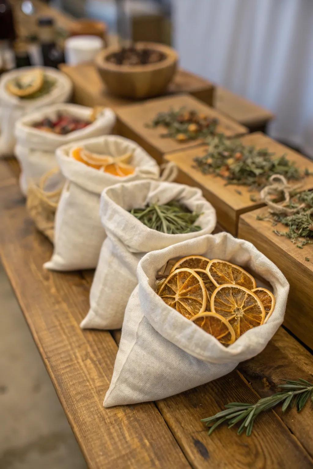 These fragrant citrus and herb pouches bring a refreshing scent wherever they’re placed.