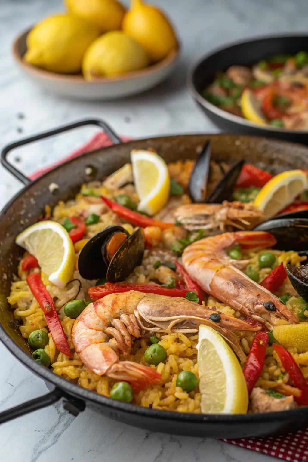 A colorful Mediterranean seafood dish, suited for a joyous New Year's celebration.