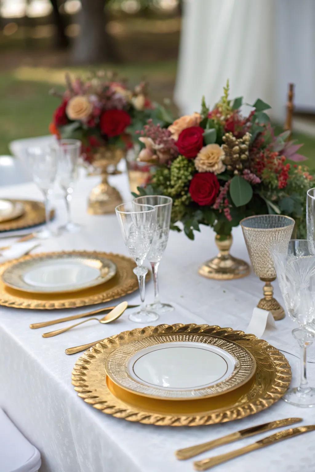 An elegant New Year's Eve table setting with metallic accents.