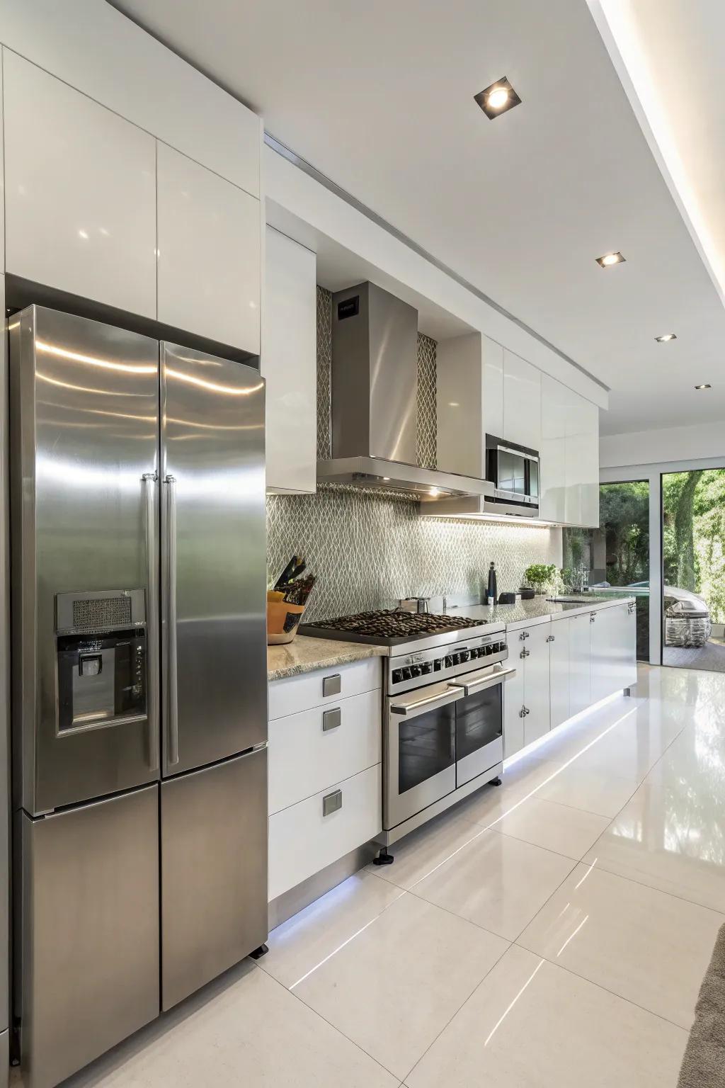 Stainless steel backsplashes add a sleek, contemporary touch to any kitchen.