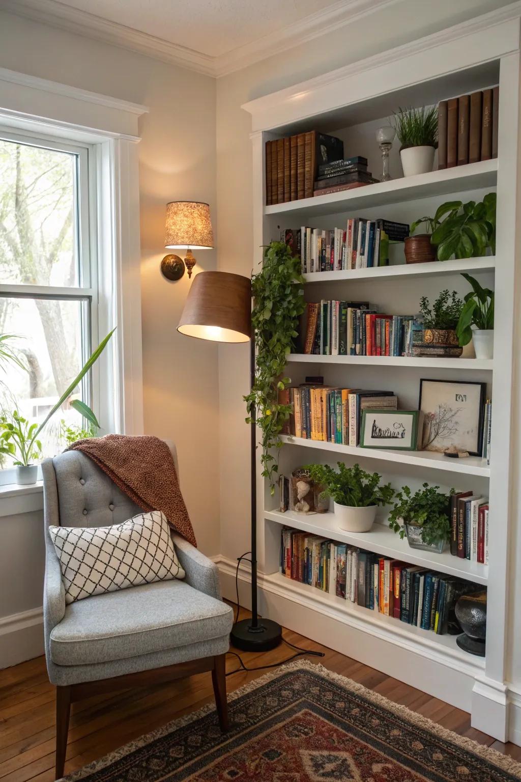Custom built-in shelves transform your favorite nook into a haven for reading.