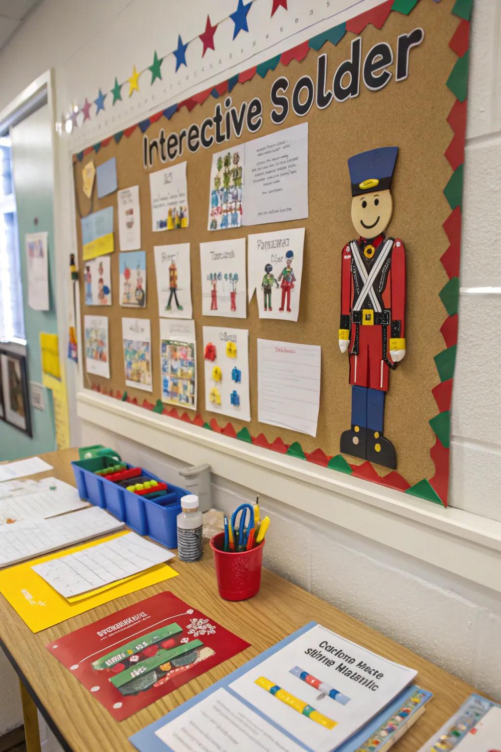 Interactive showcase of plaything warrior crafts on a notice board.