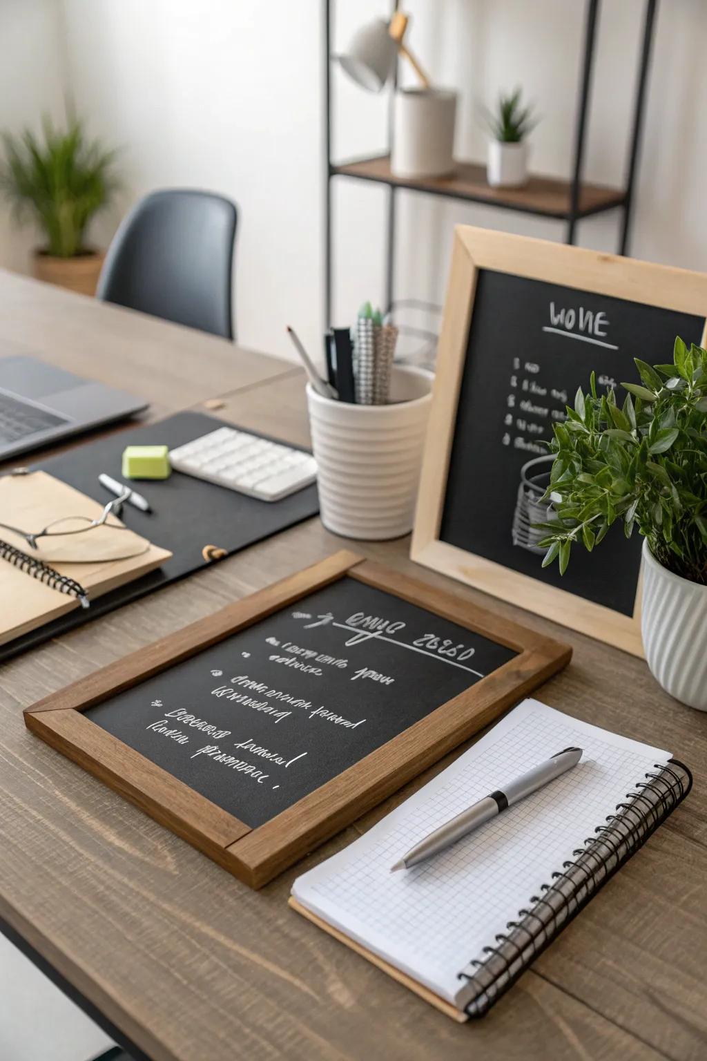 A chalkboard desk converts notes into style.
