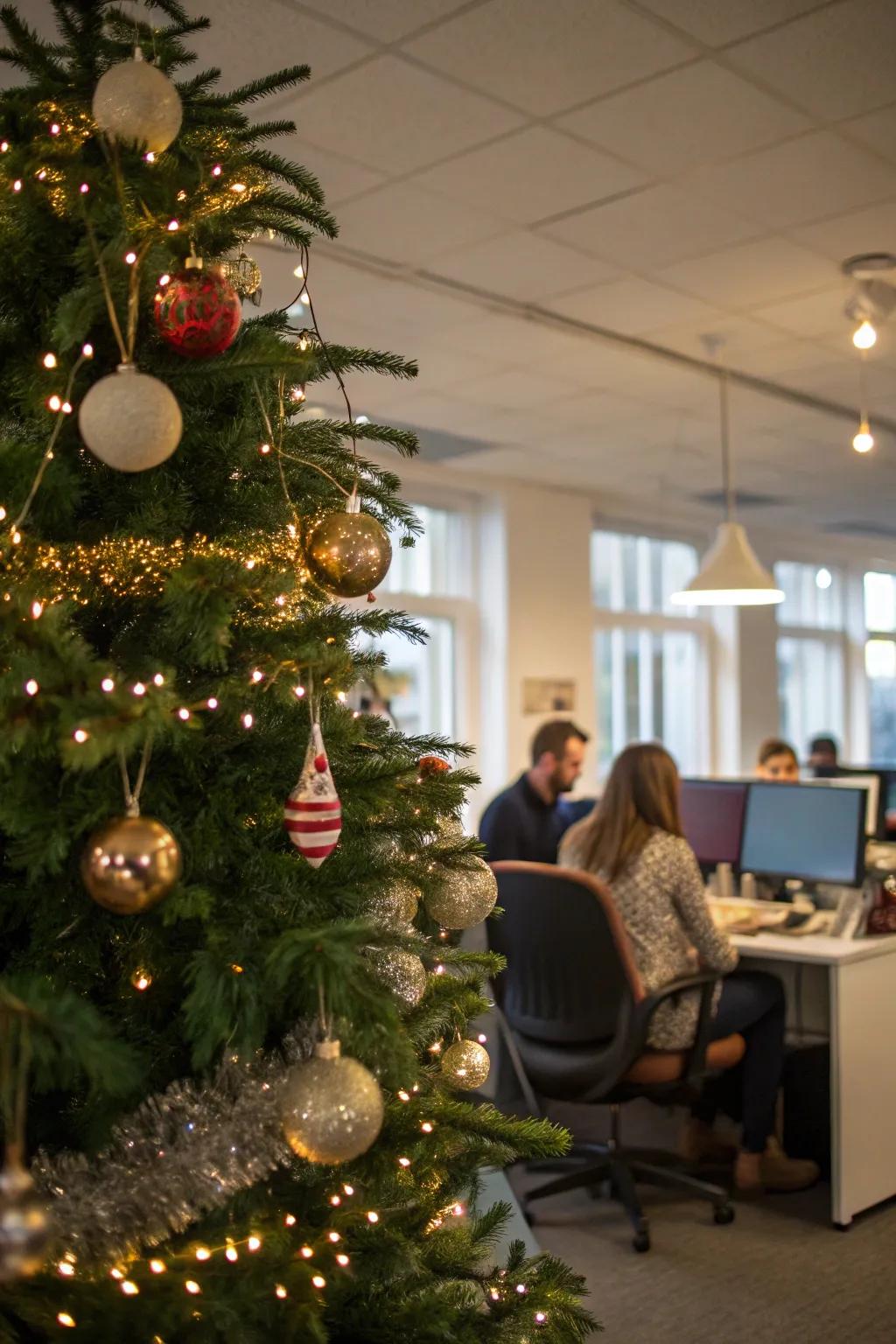 A Christmas tree featuring handmade decorations adds a distinctive flair.