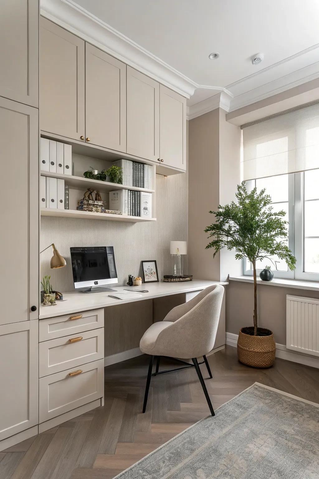 A minimalist office design created to enhance focus and tranquility.