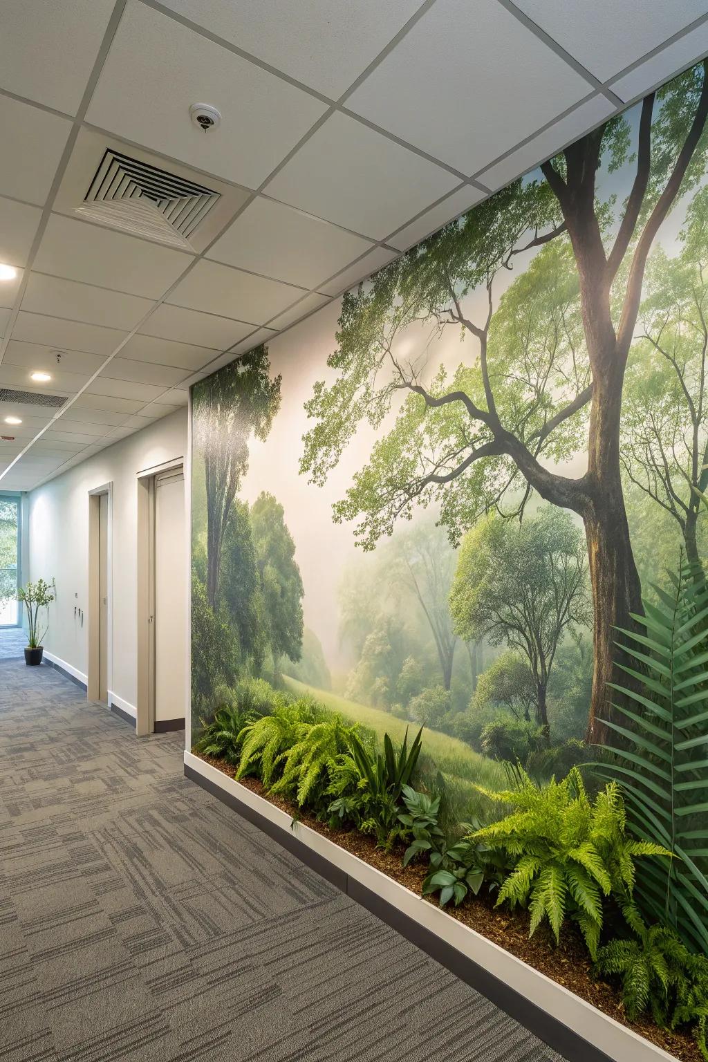 Craft a peaceful office vibe with nature-themed wall art.