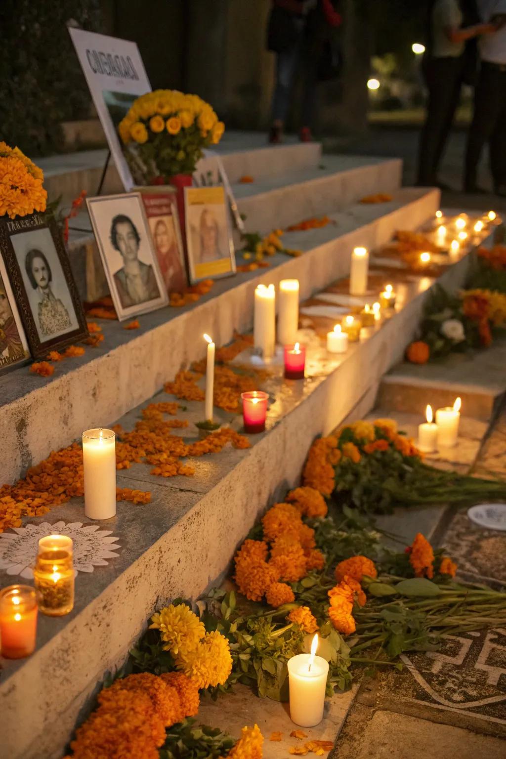 Lamps on the ofrenda symbolize illumination and direction for the spirits.