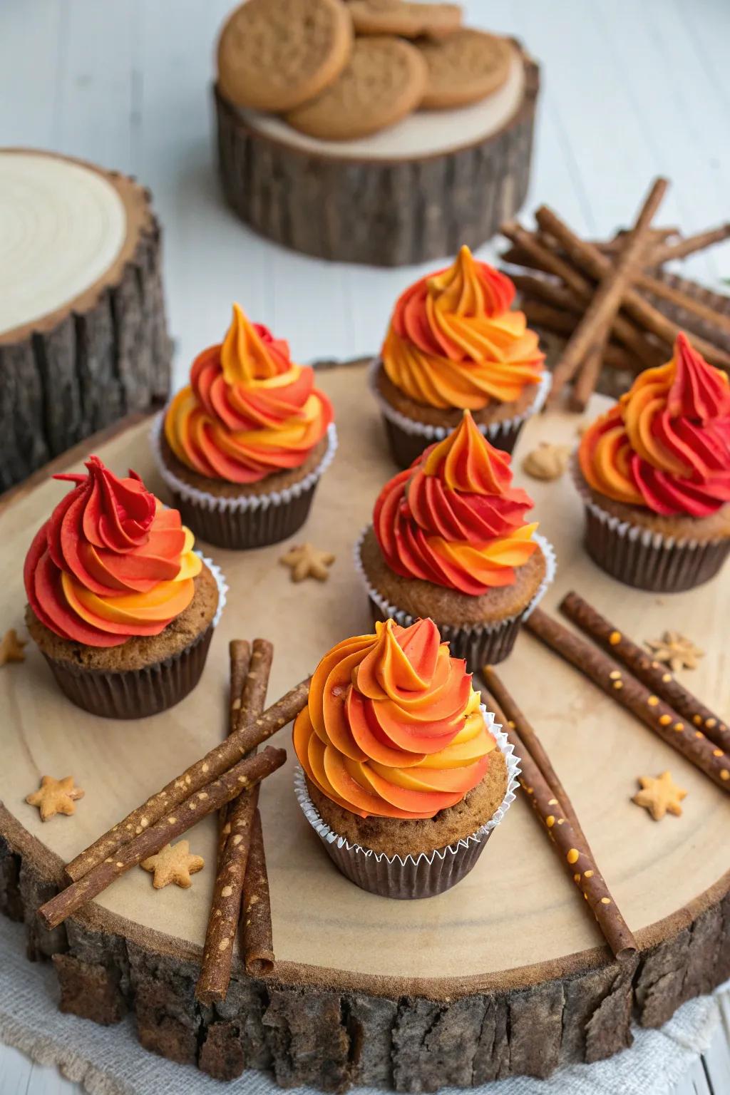 Campfire cupcakes bringing the warmth of the outdoors inside.