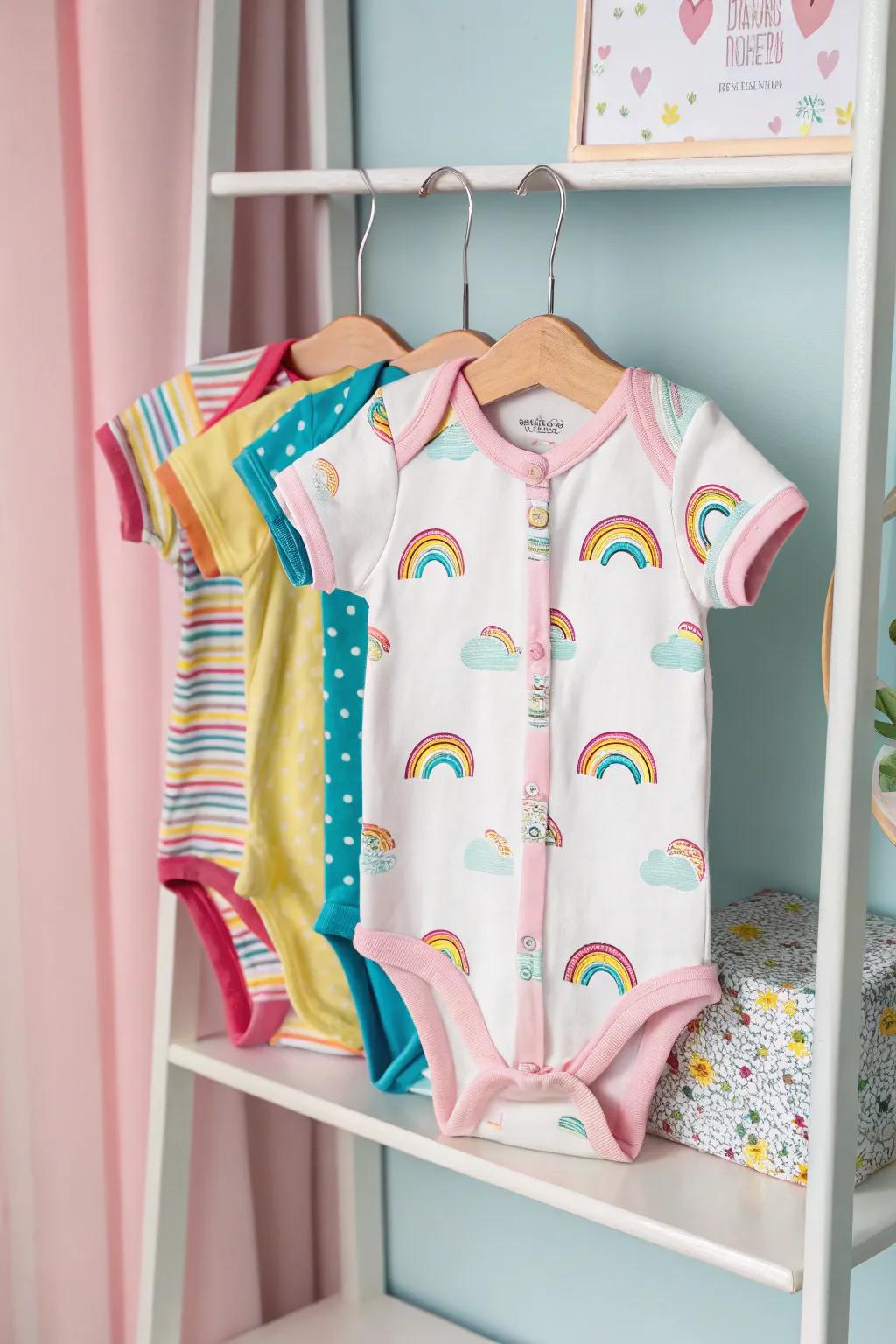 An attractive assortment of circle-themed onesies.