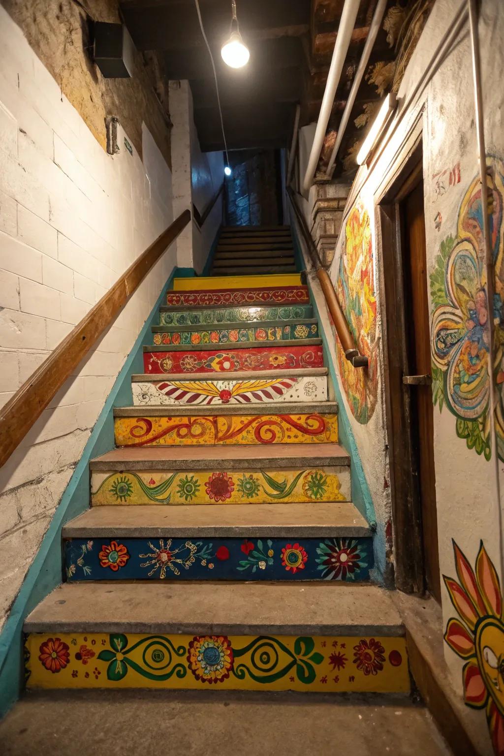 Vivacious uprights append a dash of pigment and individuality to the staircase.