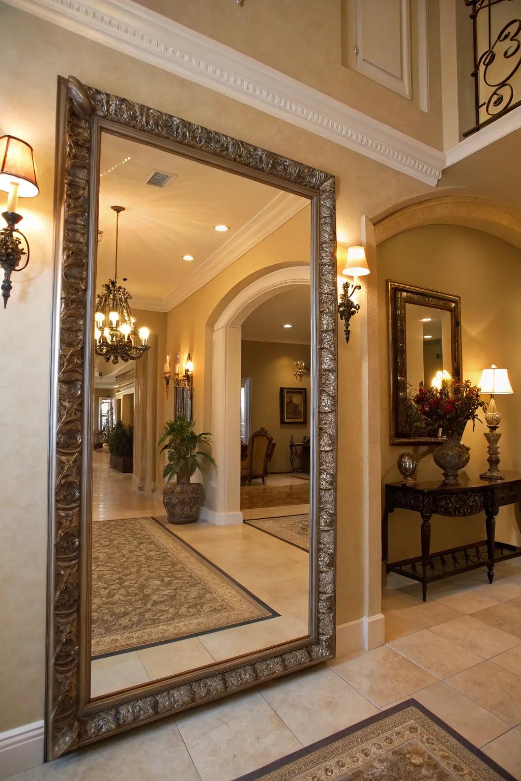 Mirrors have the ability to transform an entrance, enriching depth and sophistication.