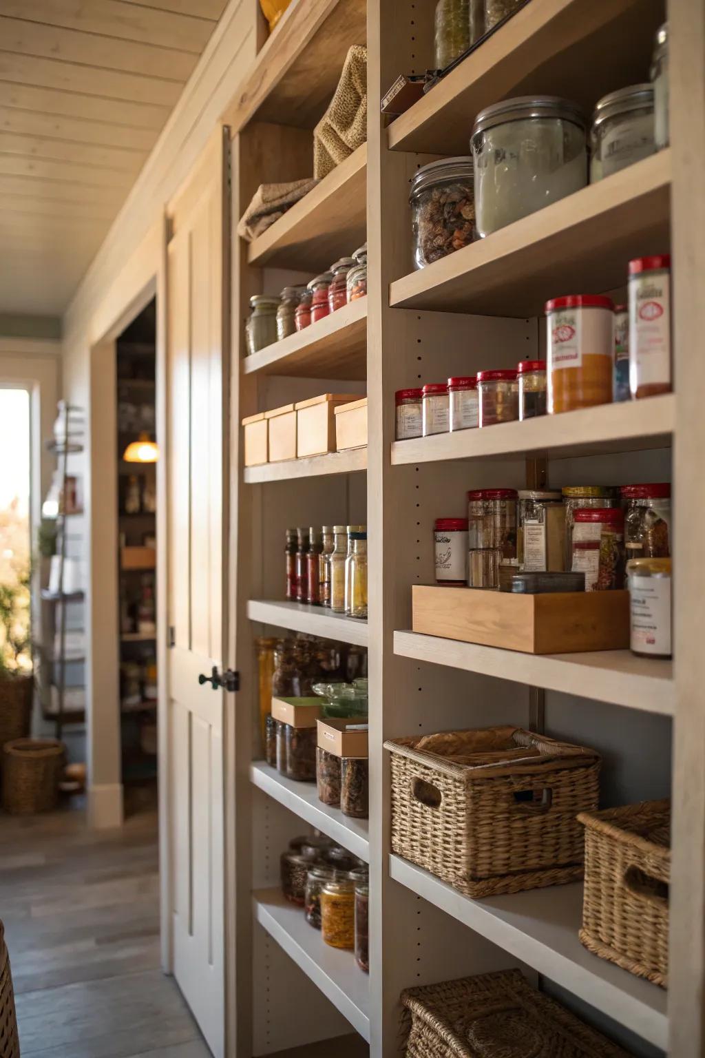 High racks optimize the storing ability within a pantry.